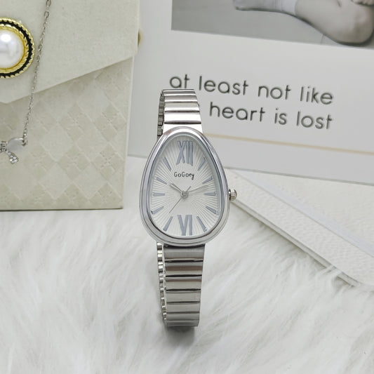 GOGOey Elegant Teardrop Quartz Watch – Silver Combo Set