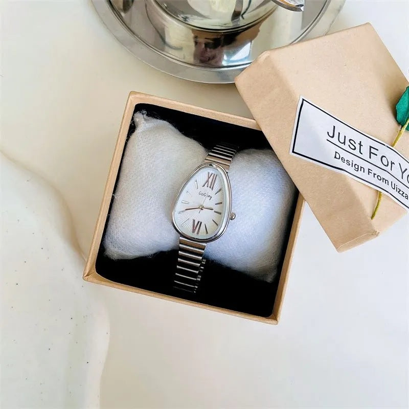 GOGOey Elegant Teardrop Quartz Watch – Silver-White