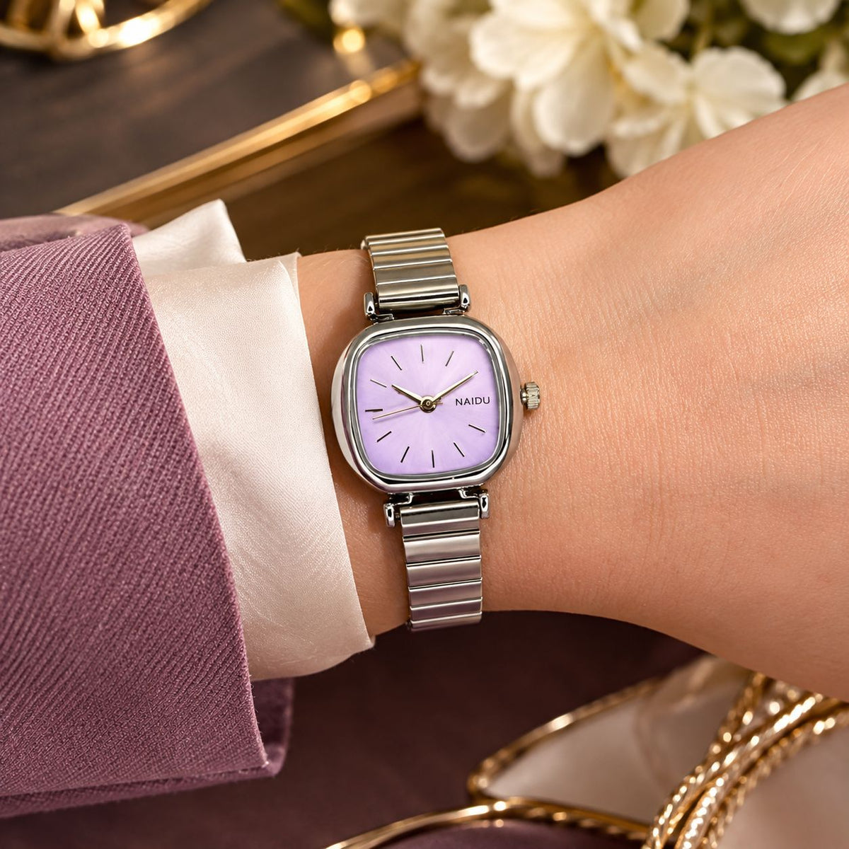 NAIDU – Elegant Square Quartz Watch - Purple