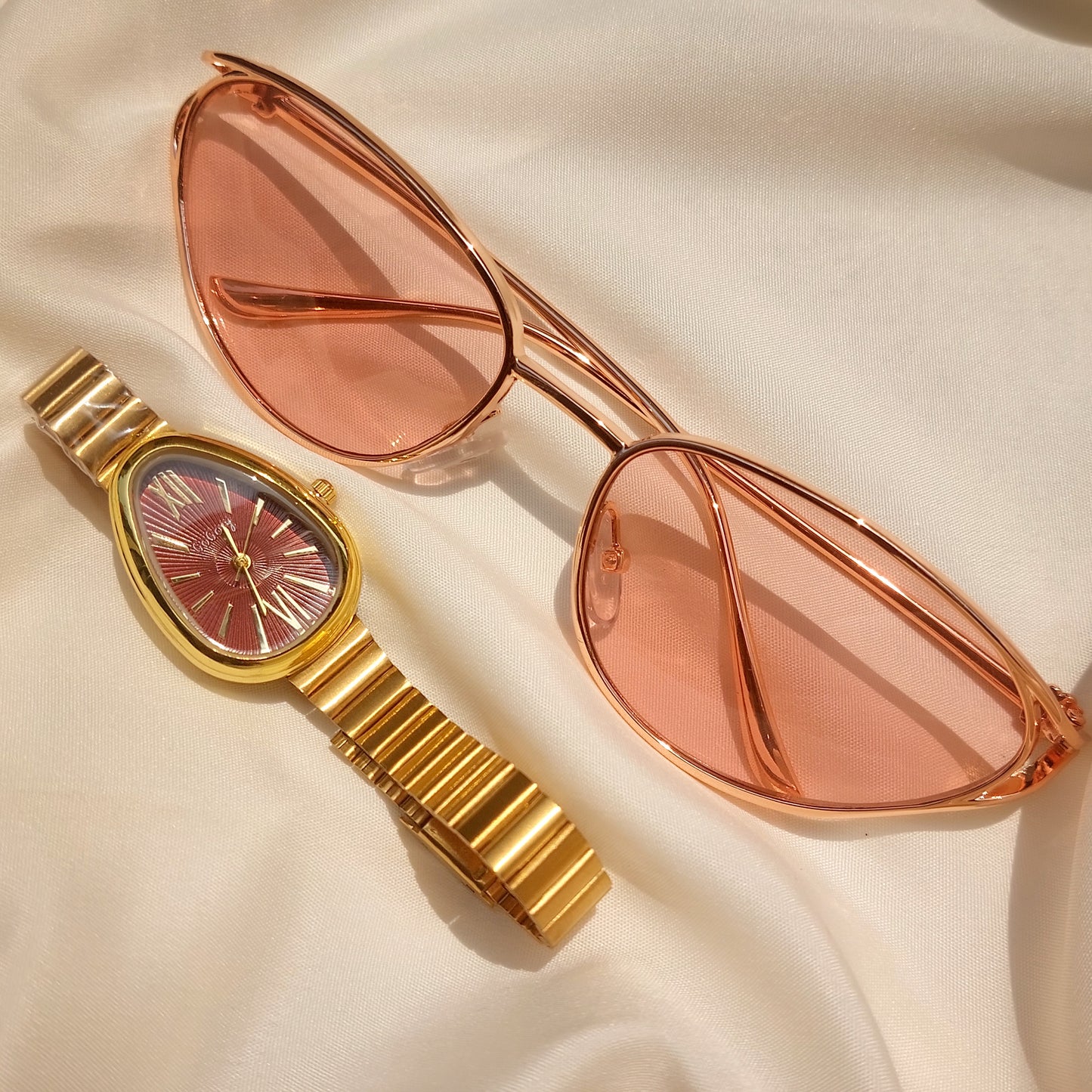 GOGOey Watch & Cat-Eye Sunglasses Combo Set - Maroon