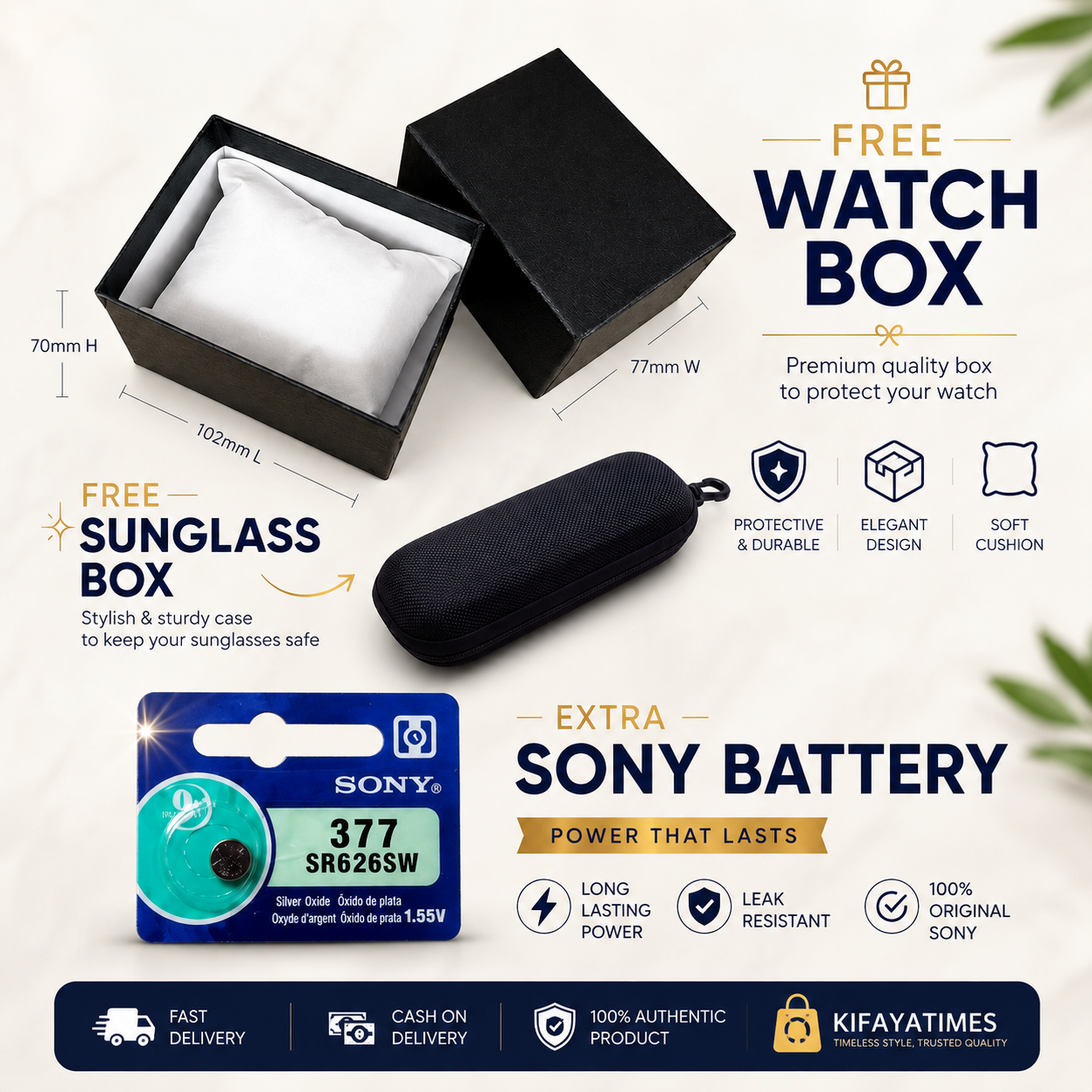 GOGOey Watch & Sunglasses Combo Set – Premium Edition (Silver-White)