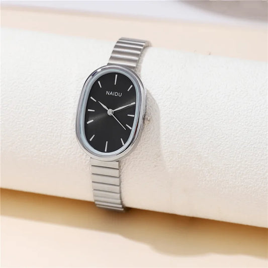 NAIDU - Elegant Teardrop Quartz Oval Watch – Silver-Black