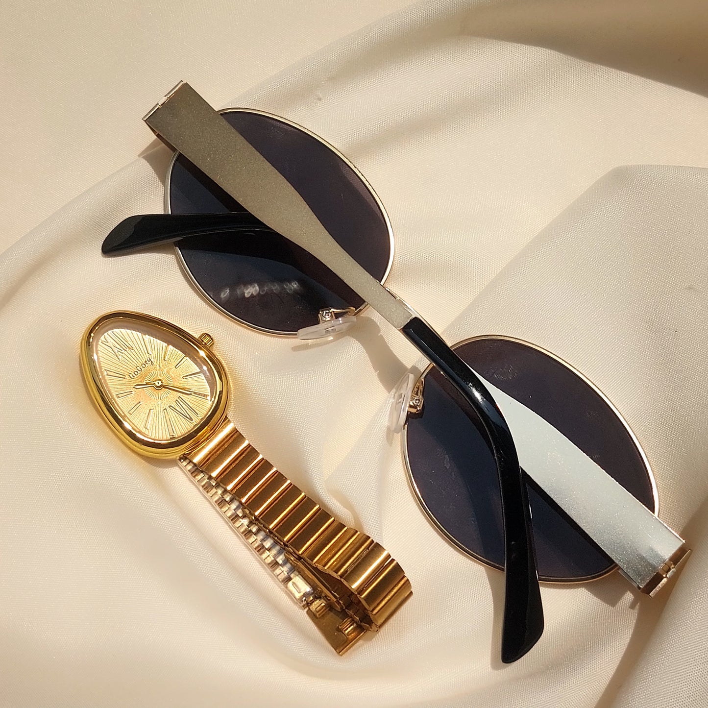 GOGOey Watch & Oval Sunglasses Combo Set – Gold Edition