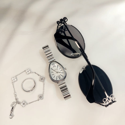 Ready-to-Go Out Combo Set for Women (Silver-White)