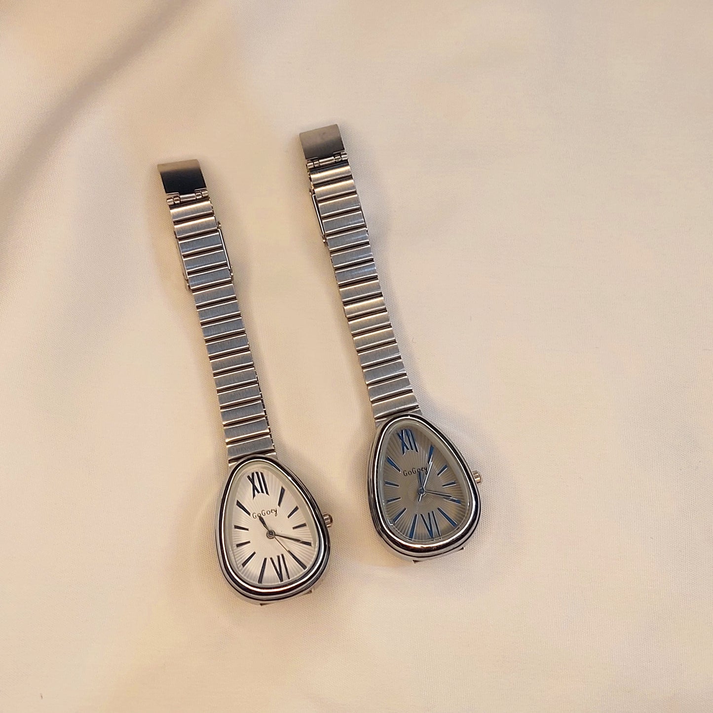 GOGOey Elegant Teardrop Quartz Watch – Silver Combo Set