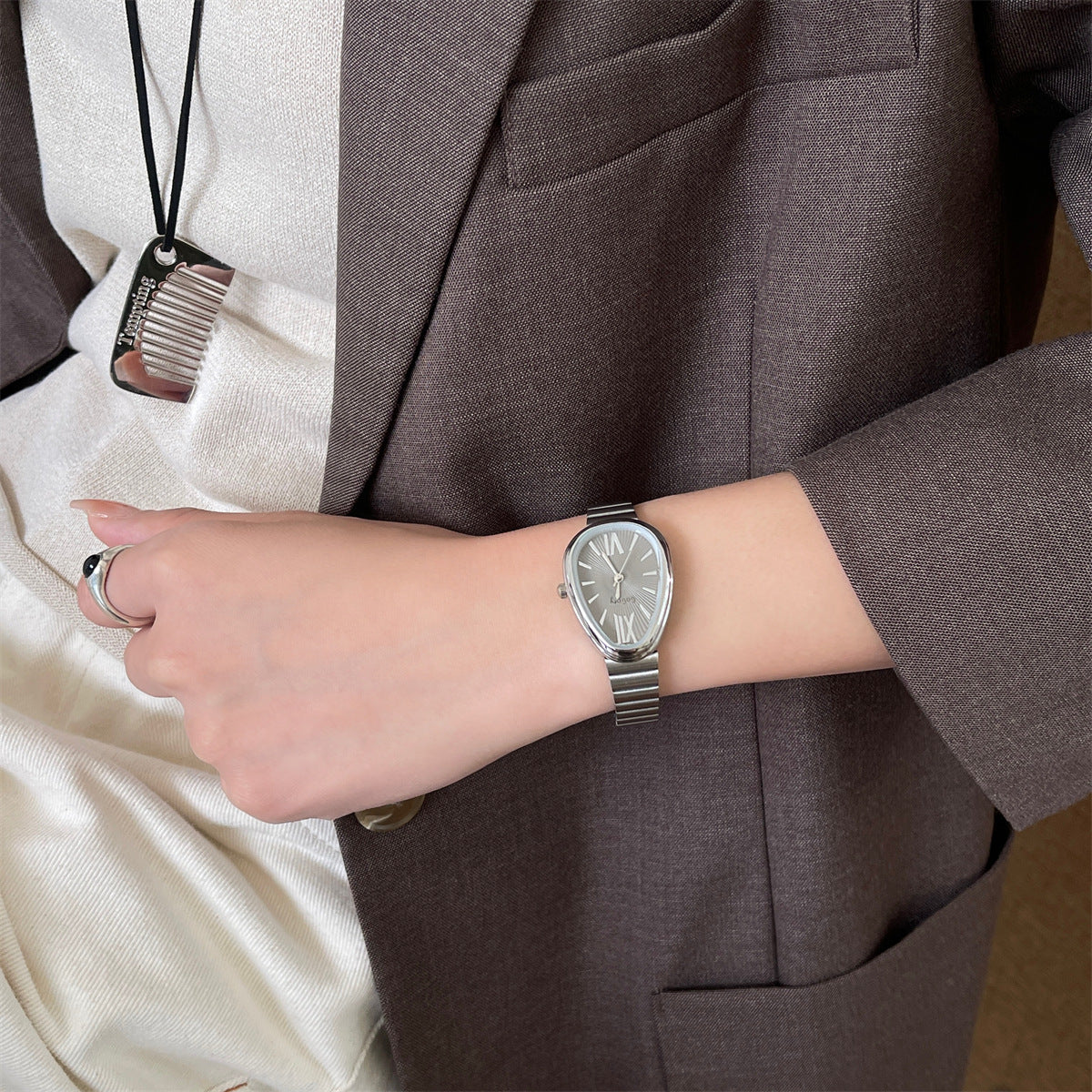 Full Hand Accessories Set (Silver-Grey) – Elegant Ready-to-Wear Combo [Watch+Bracelet+Mistery Ring]