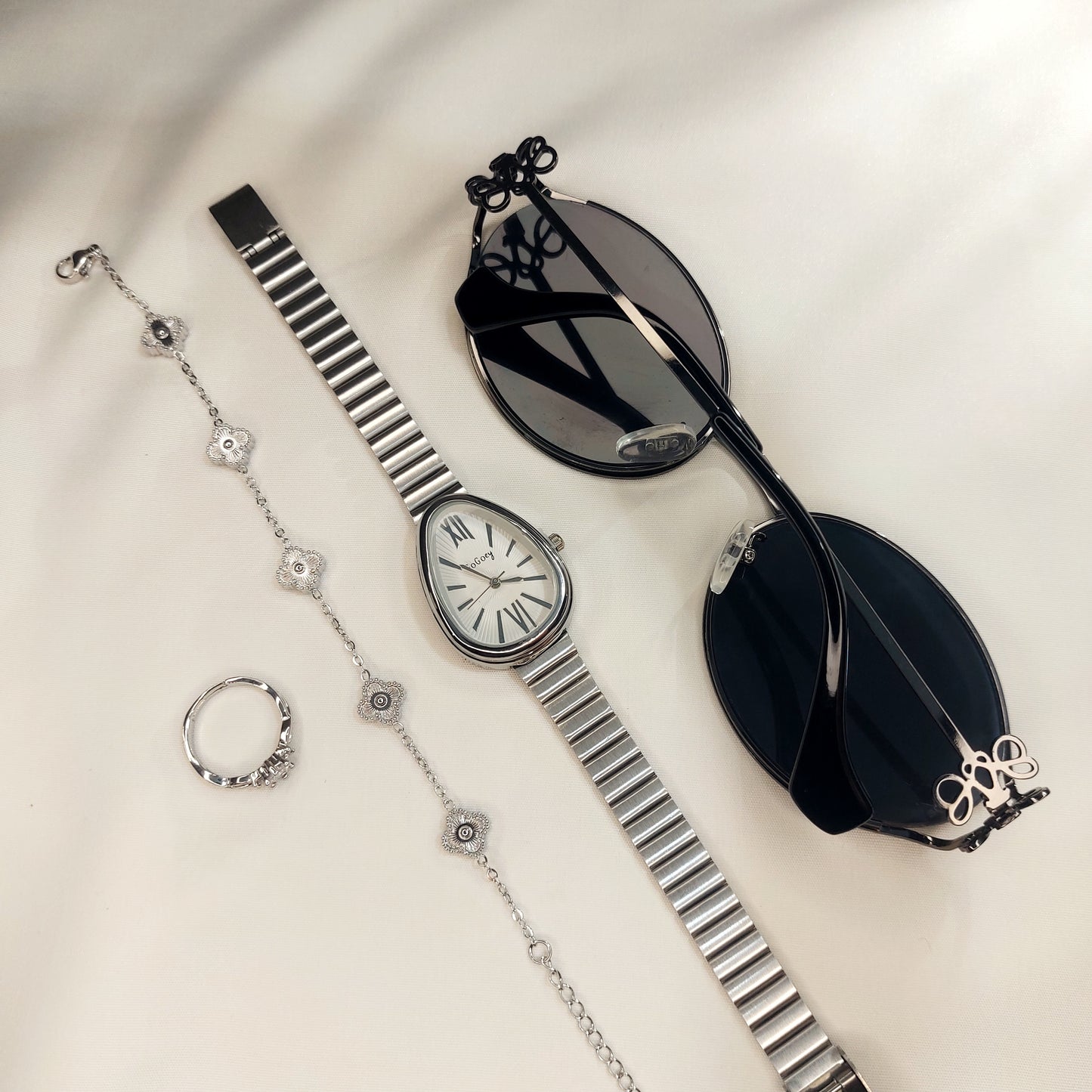Ready-to-Go Out Combo Set for Women (Silver-White)