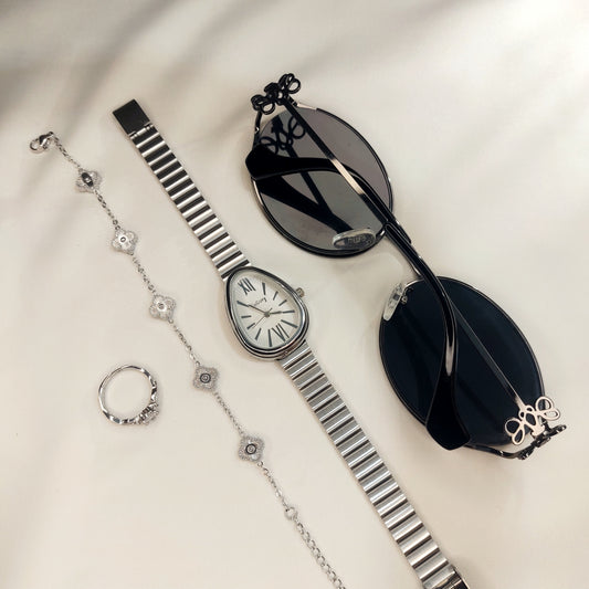 Ready-to-Go Out Combo Set for Women (Silver-White)