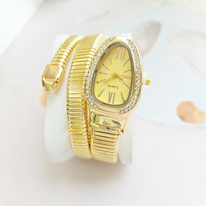 QUARTZ- Three Circle Bracelet Style Snake Watch (Gold-Plane Style)